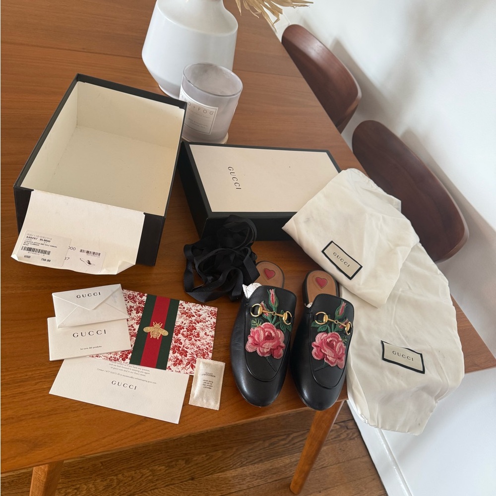 Gucci Black Floral Loafers with Box